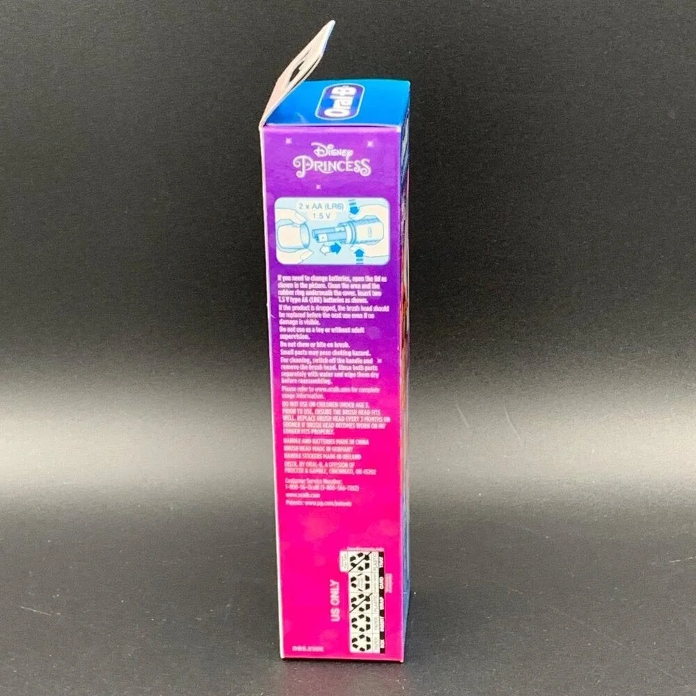 Oral-B Disney Princess Battery‎ Powered Toothbrush Kids 4 Handle Stickers